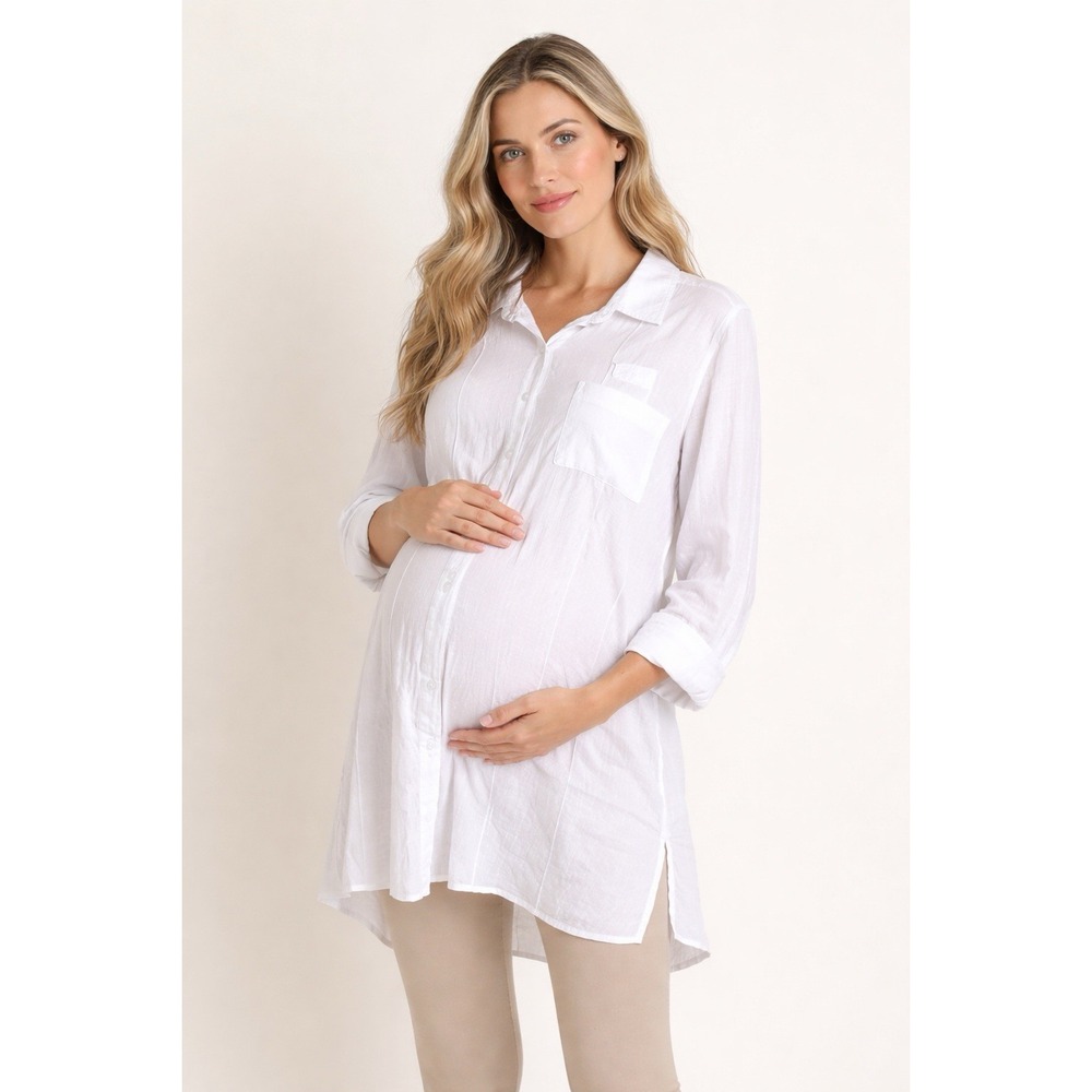 Time and Tru Maternity Button Up Blouse White Size Small Lightweight Minimalist